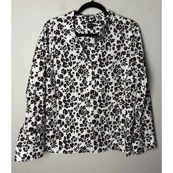 Talbots Blouse Shirt Top Size XL Cotton Leopard Animal Print Popover Buttons - Picture 1 of 4